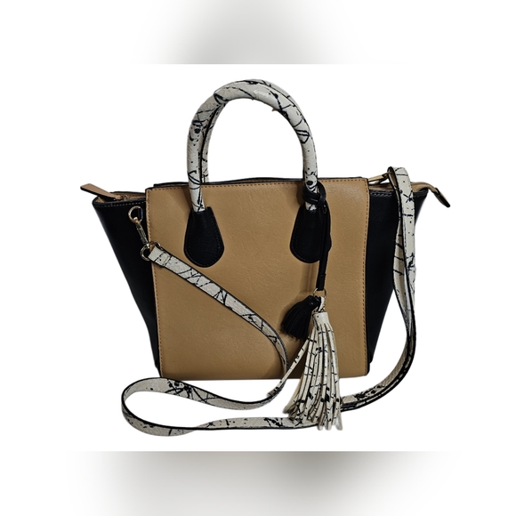 Neiman Marcus Handbags - Neiman Marcus Faux Leather Tote Shoulder Bag Double Handle Shoulder Strap Tassel